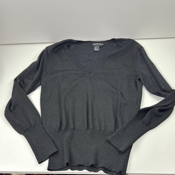 SPANNER Black V-Neck Metallic Sweater Lightweight Knit - Picture 5 of 11